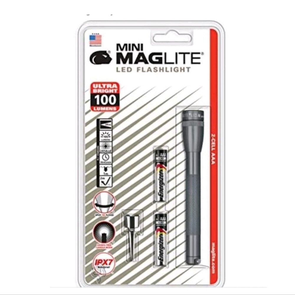 MINI MAGLITE 2 CELL AAA, LED, Gray 100 Lumens Free Shipping